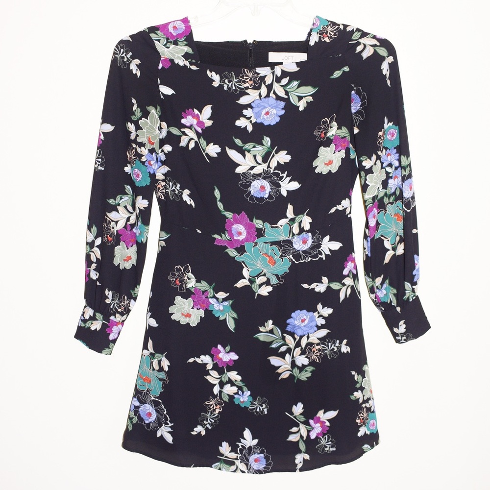 LOFT Black Floral Mini Dress